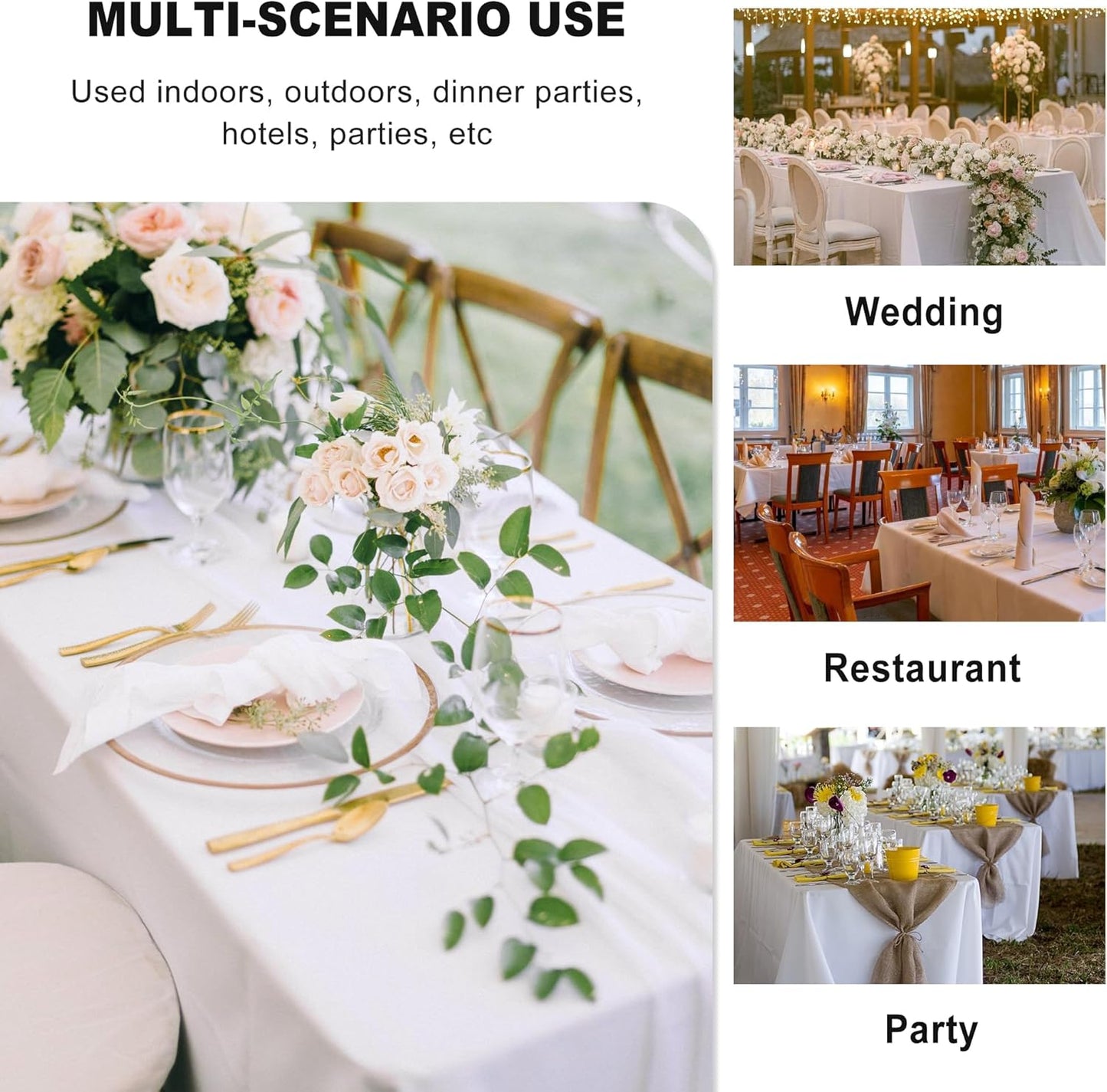 sancua 8 Pack White Tablecloth 90 x 132 Inch - Rectangle Table Cloth for 6 Feet Tables Stain and Wrinkle Resistant Washable Polyester Table Cover for Dining Wedding Banquet Party Buffet Restaurant