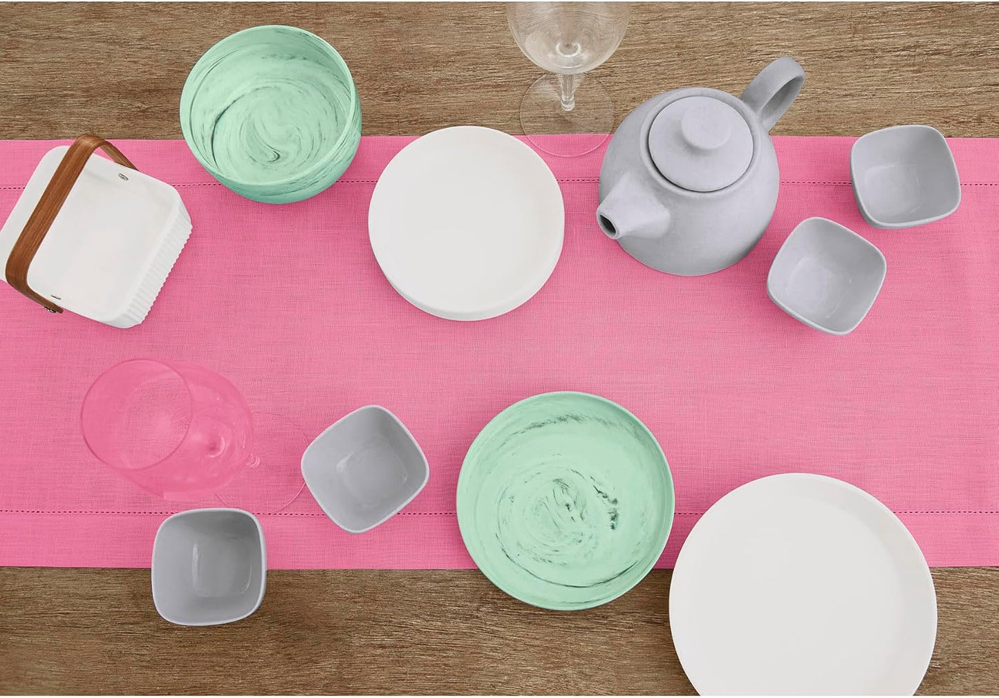 Solino Home Linen Flamingo Pink Table Runner 132 Inches Long - 100% Pure Linen Extra Long Table Runner 14 x 132 Inch for Halloween - Classic Hemstitch