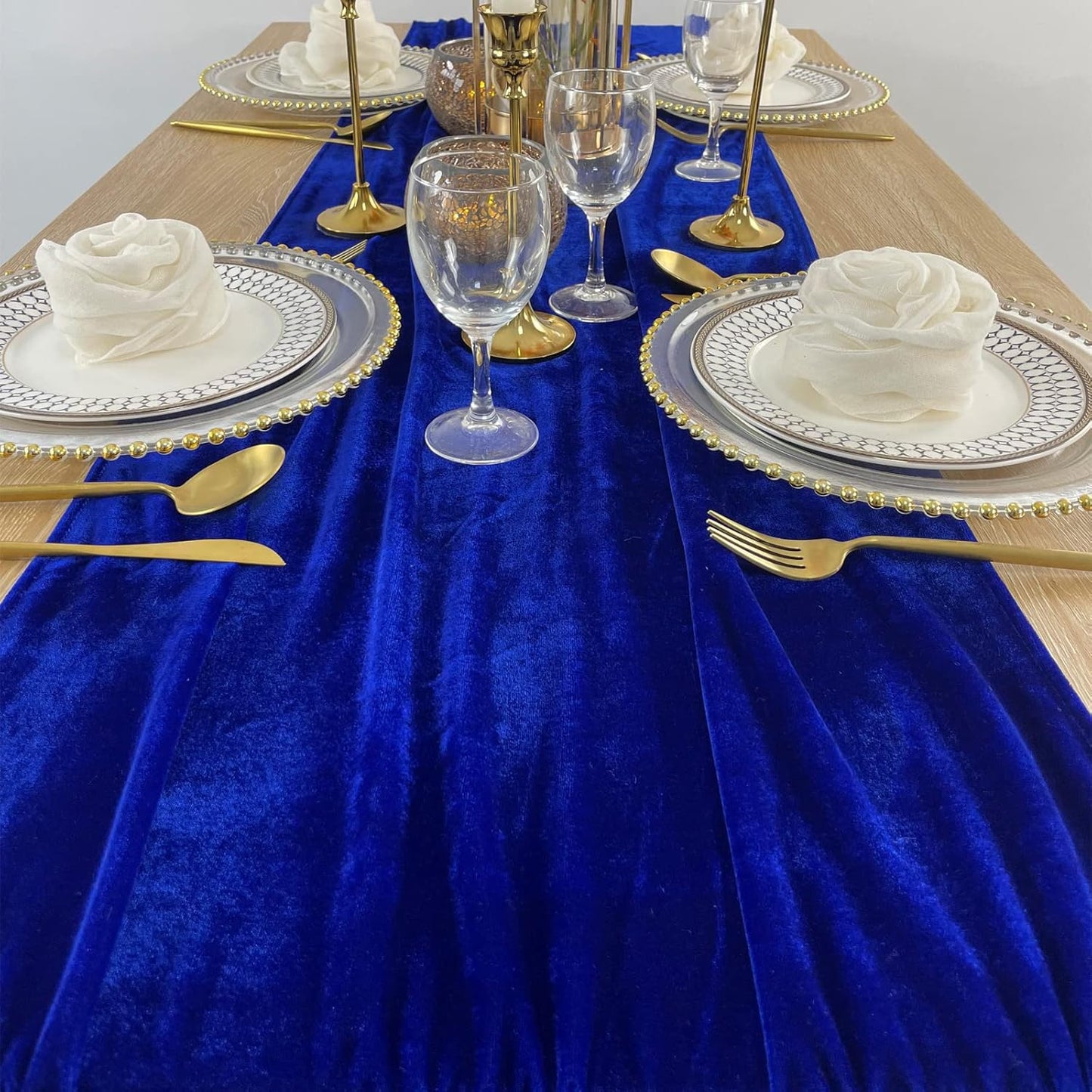 Luxurious Velvet Table Runner, 10ft Wedding Reception Decorations, 20x120inch Soft Velvet Fabric, Table Linen Overlay, Wedding Table Runners (Royal Blue, 20X120inch)