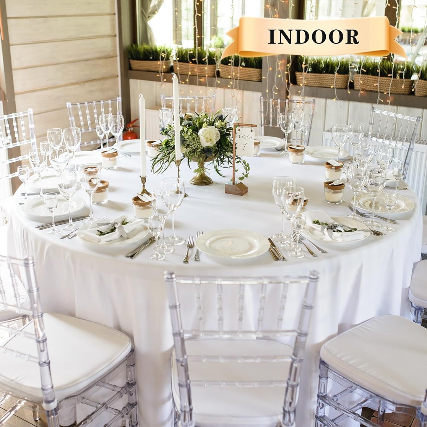 sancua 6 Pack Round Tablecloth 120 Inch White, Stain and Wrinkle Resistant Table Cloth - Washable Polyester Table Cover for Dining Tables, Buffet Parties and Camping