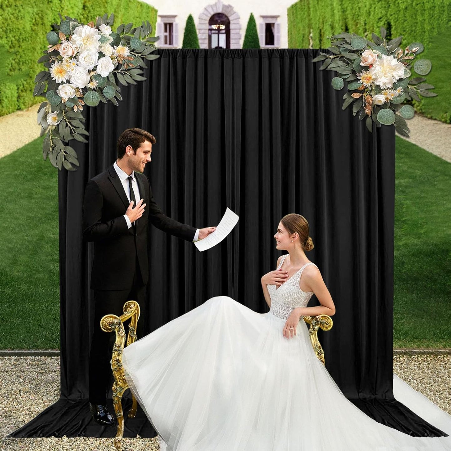 10ft x 10ft Black Backdrop Curtains for Parties, Fabric Satin Background Curtain with Rod Pockets for Weddings, Birthday, Baby Shower, Photography, Graduation Party Backdrop Drapes, 2 Panels