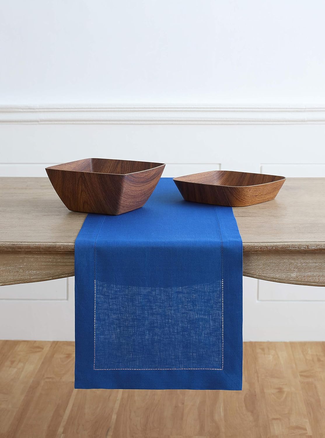 Solino Home Linen Royal Blue Table Runner 156 Inches Long - 100% Pure Linen Extra Long Table Runner 14 x 156 Inch - Classic Hemstitch