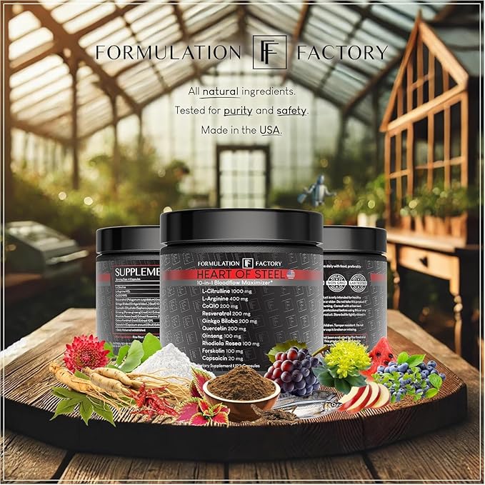 Heart of Steel 10 in 1 Metabolic Maximizer Nitric Oxide Supplement, Blood Pressure Support, L Arginine, L Citrulline, Natural Pre-Workout - Energy Management 360 Count (Pack of 3)