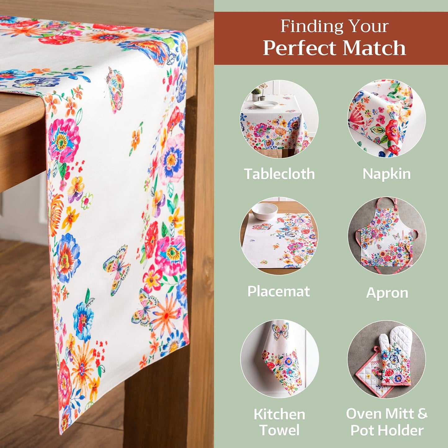 Maison d' Hermine Table Runner 100% Cotton Double Layer Table Runners 108 inches Long Decorative for Home Dining Party Wedding Bridal Shower Spring Summer (Happy Florals - High Summer, 14.50" x 108")