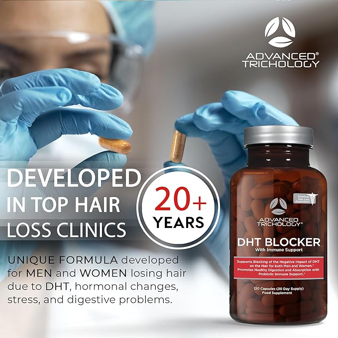 Advanced Trichology DHT Blocker - Hair Growth Supplement for Genetic Thinning for Men and Women | Approved* by American Hair Loss Association - 120 Count (Pack of 1)