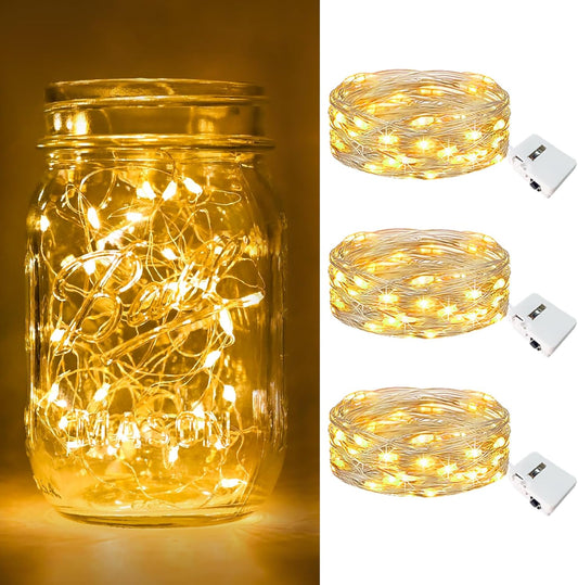 btfarm 3 Pack Fairy Lights Battery Operated 3 Modes, 7ft 20 Led Mini Twinkle Lights, Waterproof Firefly String Lights Bulk Small Silver Wire for Christmas Mason Jars Crafts Wedding Table Centerpiece
