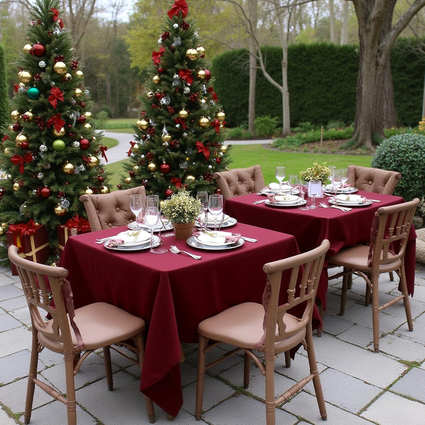 sancua Square Tablecloths 54x54 Inch Burgundy, 2 Pack - Fabric Table Cloth for Square or Round Tables, Washable Polyester Table Cover for Christmas Dinner, Holiday Party, Decorative Display Tables