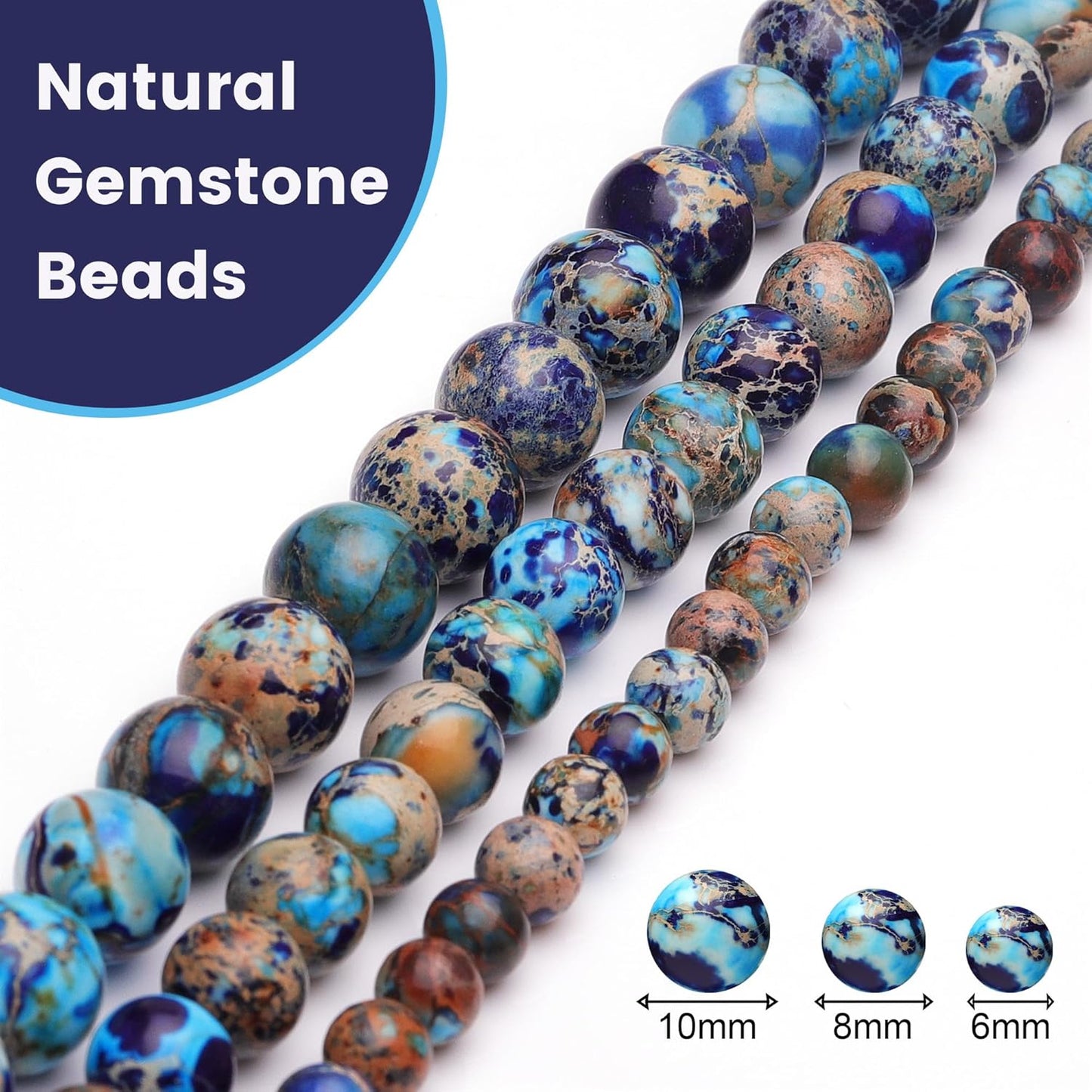 8mm Natural Stone Beads for Jewelry Making,Blue Imperial Jasper Polished Smooth Round Gemstone Beads for Bracelet Necklace 15 Inch