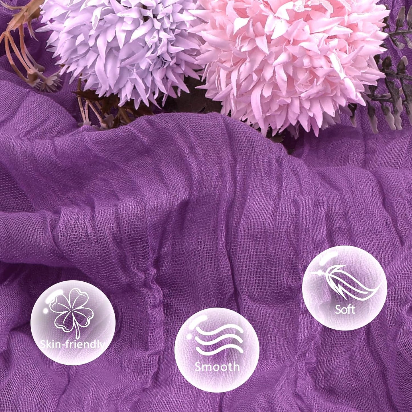 6 Pack Purple Cheesecloth Fall Table Runner 10ft Boho Gauze Fabric Cheese Cloth Table Runner 35 x 120 Inch Rustic Sheer Runner For Romantic Wedding Decor Baby Shower Party Table Centerpiece Decoration