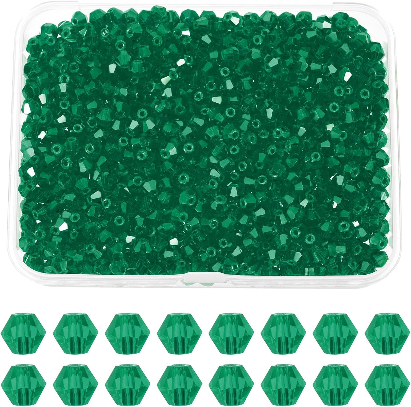 PATIKIL 1000pcs 4mm Bicone Glass Crystal Beads, Faceted Glass Spacer Beads with Box for Jewelry Making Bracelet Necklace Earrings DIY Suncatcher Craft, Green