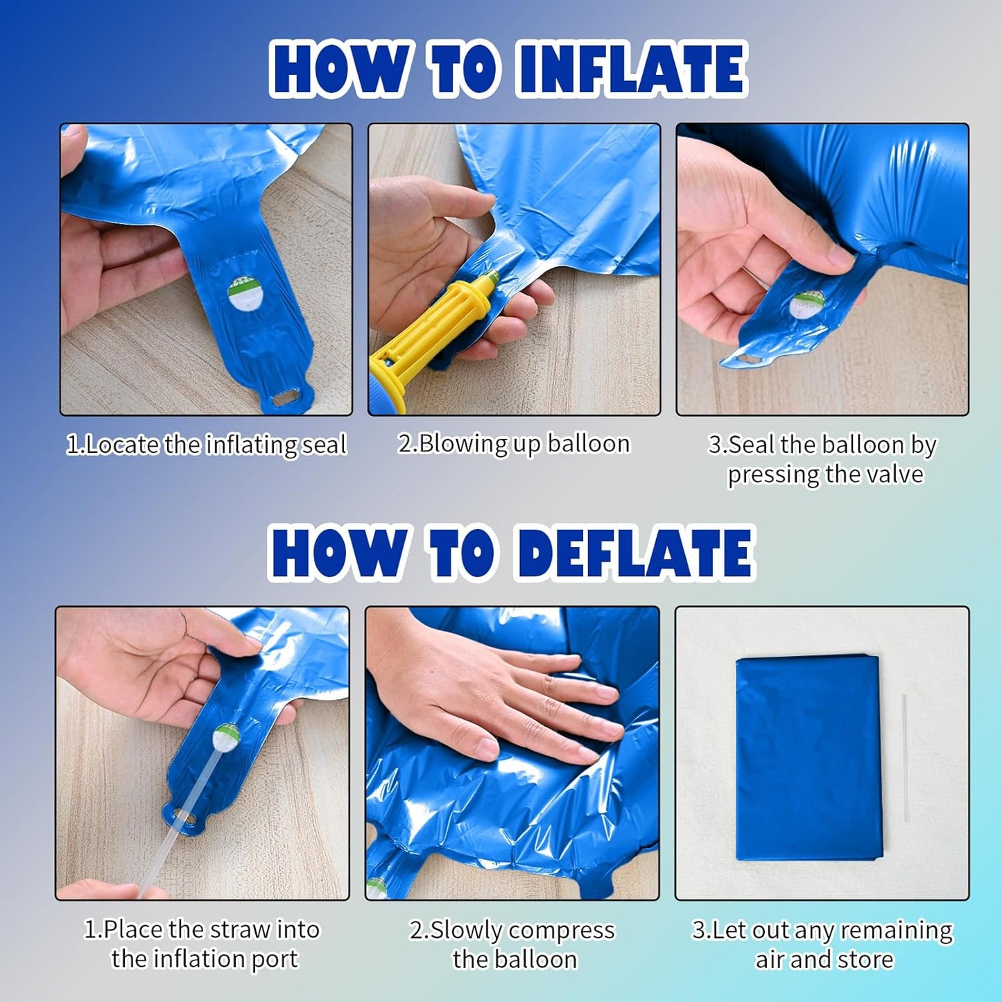 Blue Silver Star Balloons, 22in Large Star Balloons Foil 10in 4-Pointed & Pentagram Balloon for Graduation Baby Shower Space Themed Birthday Party Decorations