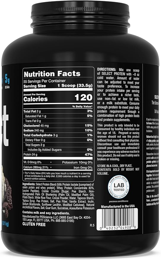 PEScience Select Low Carb Protein Powder, Cookies and Cream, 55 Serving, Whey and Casein Blend, Keto Friendly, Gluten Free, Best Tasting, Clean Isolate for Women and Men