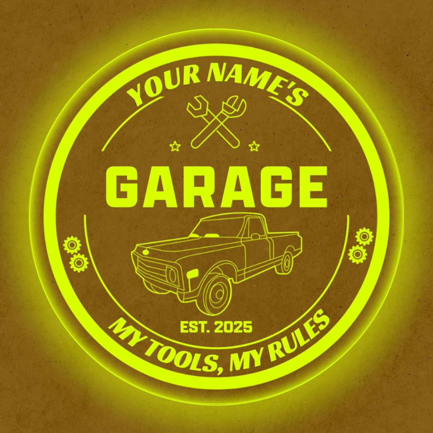 Custom Pickup Truck Garage Sign – Personalized LED Color Changing Acrylic Wall Decor for Garage, Workshop, or Man Cave (Garage 1, 16 INCHES)