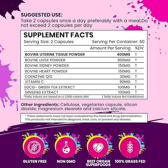 Beef Organ Supplement for Women – Pasture-Raised Liver, Heart, Kidney with CoQ10 & Ginseng – Female Balance Formula – Non-GMO, 2 Month Supply