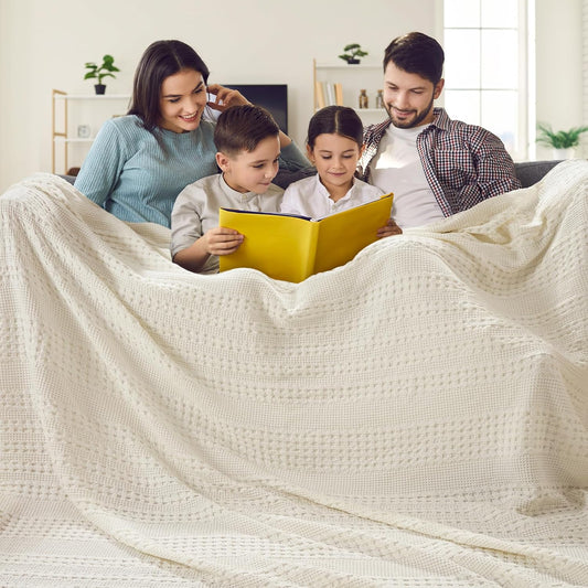 PHF 100% Cotton Waffle Blanket Oversized King 120"x120", Lightweight Breathable Extra Large 10'x10' Blankets for Bed, Giant Big Luxury Aesthetic Woven Bedding for Home Decor, Ivory