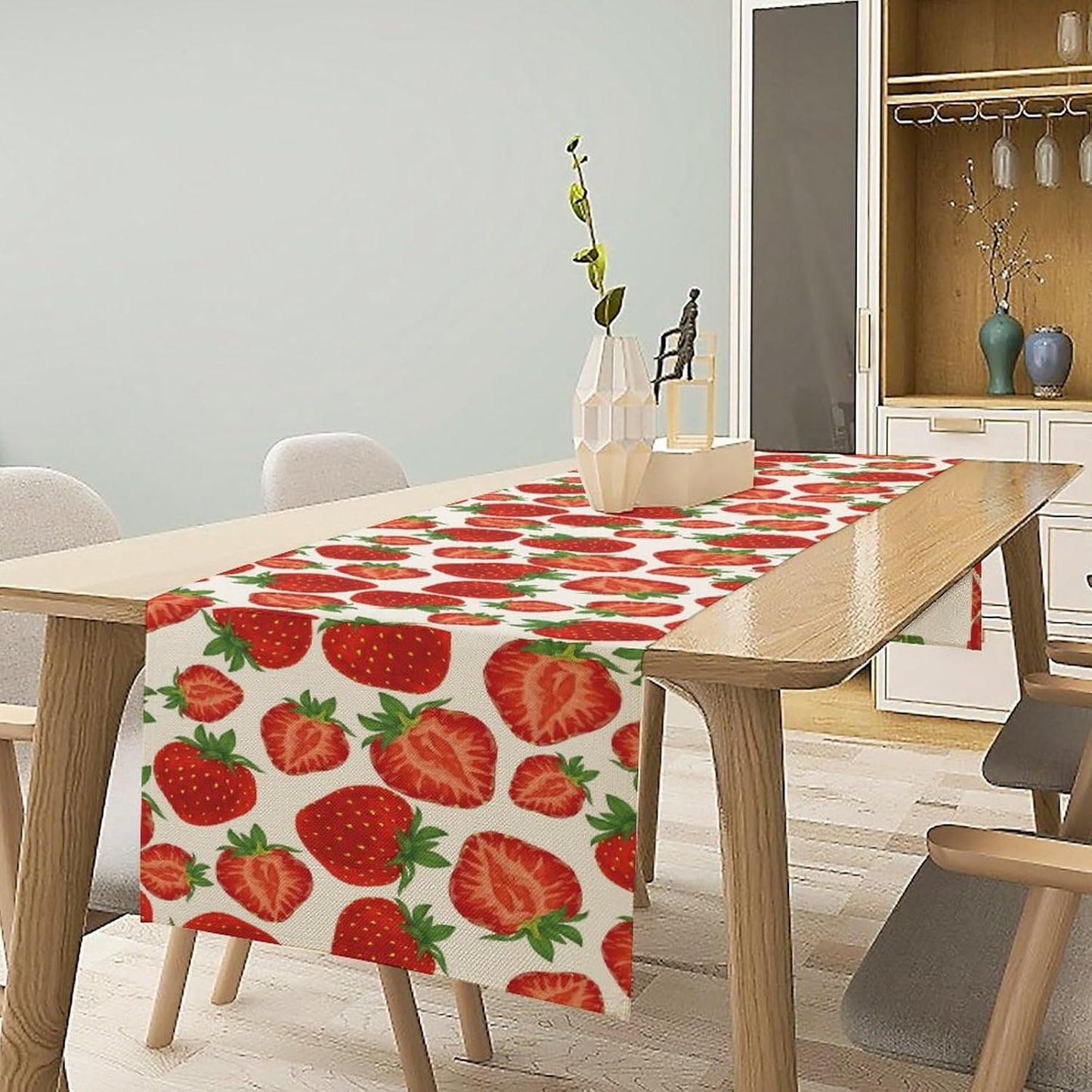 Strawberry Table Runner,Spring Summer Fruit Print Table Runner for Kitchen Dining Table Home Party Decoration 13x108 Inch