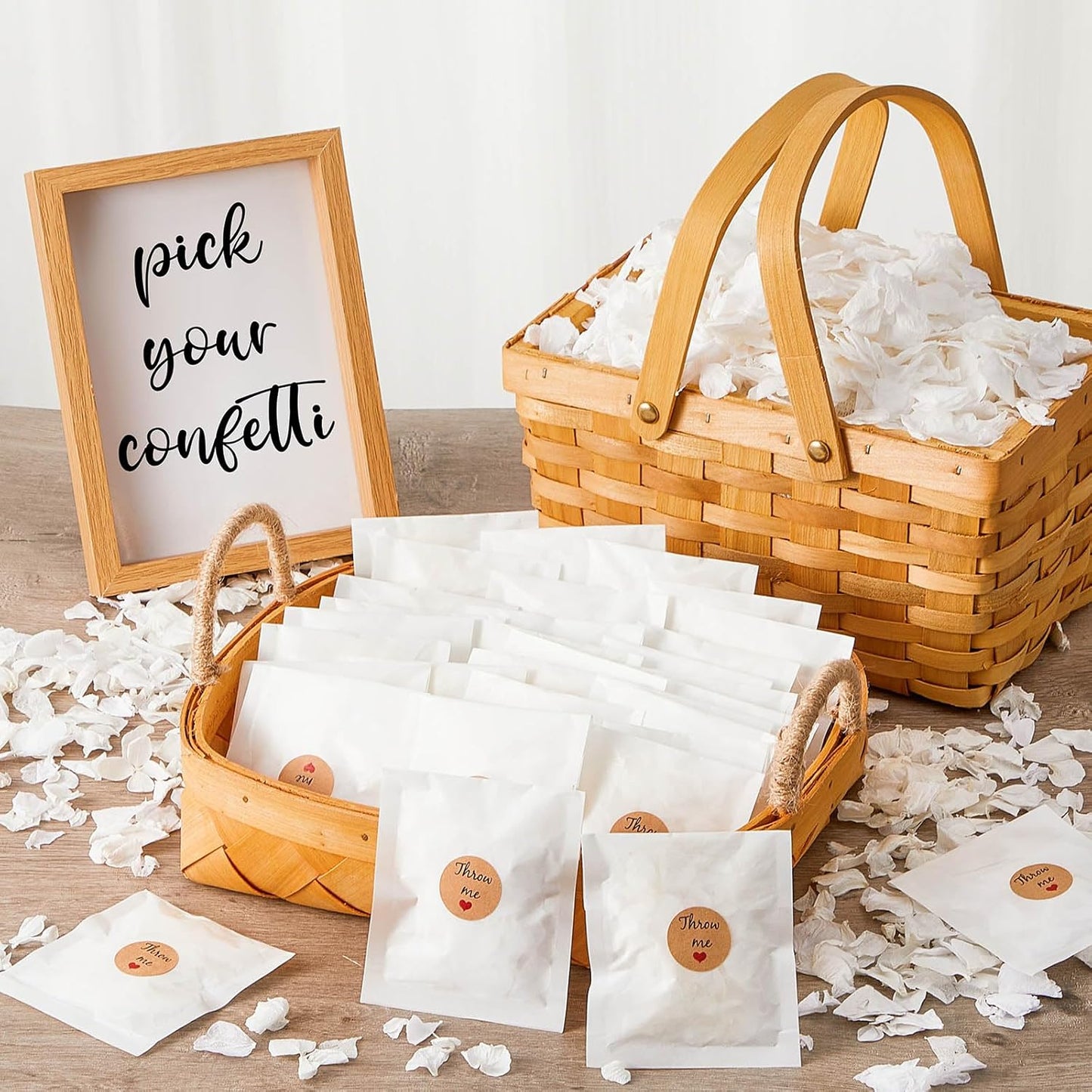 Biodegradable Confetti, Dried Hydrangea Flower Petals with Throw Me Stickers Wedding Confetti Biodegradable Flower Petals for Wedding Ideas Valentines Day Decor(White,103 Pcs)