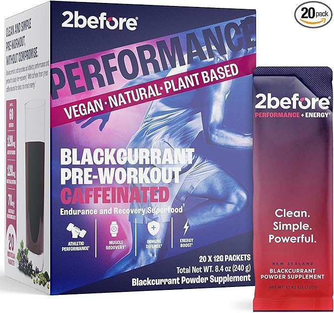 All Natural Vegan Pre Workout, with 120mg Caffeine I Clean Energy, Endurance, Recovery I Pre Workout Women and Men I 20 x Individual Packets I Informed Sports Certified I Blackcurrant