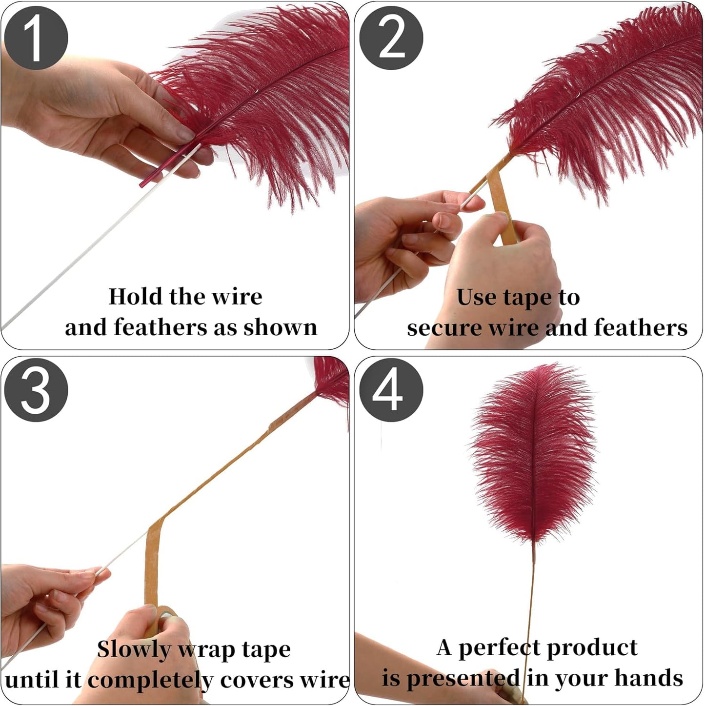 Holmgren Burgundy Ostrich Feathers Bulk - 20pcs Making Kit 22 Inch Wine Red Ostrich Feathers for Vase, Floral Arrangement, Wedding Party Centerpieces and Christmas Home Decorations
