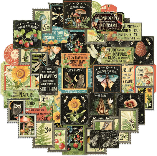 100 Pcs Postage Stamp Stickers, Aesthetic Insect Plants Decorative Stickers for Scrapbooking Bullet Journaling Planners DIY Calendars Notebook Junk Journal