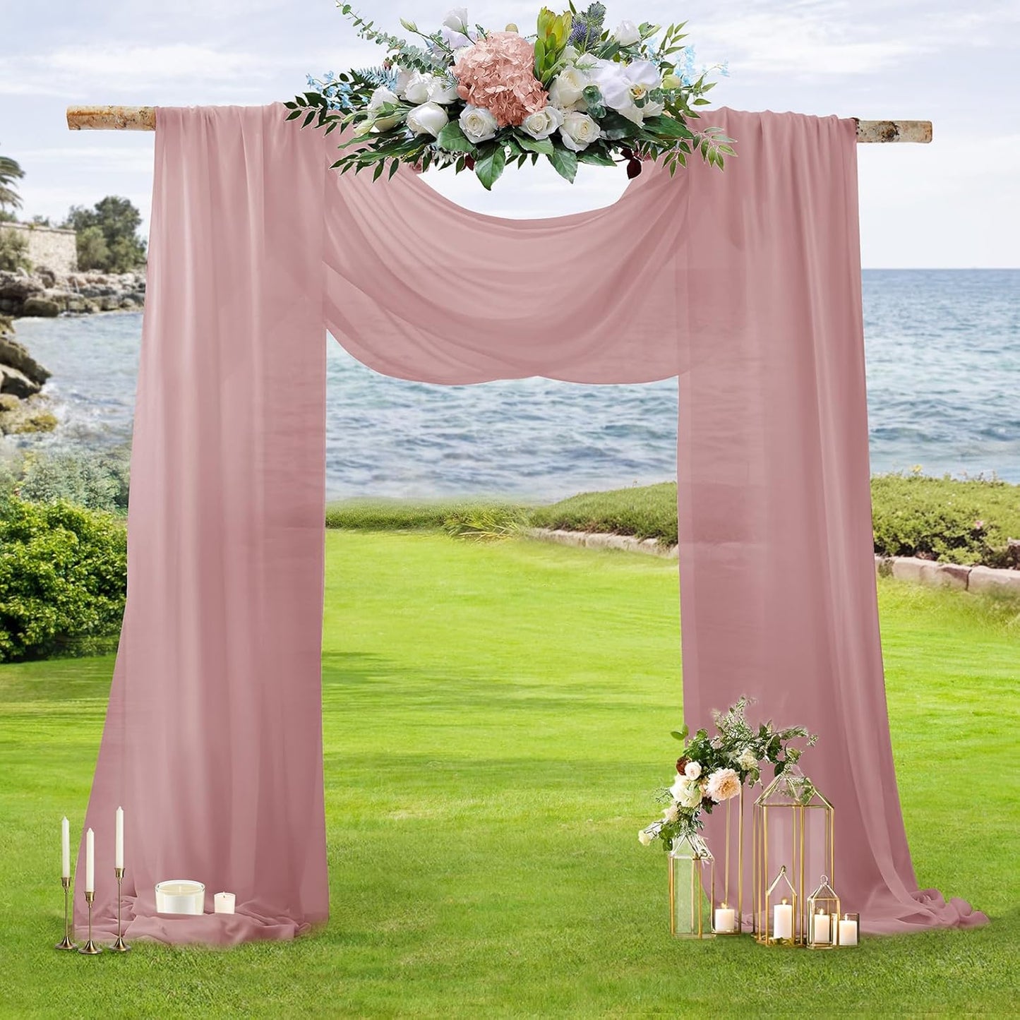 SiinvdaBZX 2 Panels Wedding Arch Draping Fabric 30" x 240" Dusty Rose Polyester Chiffon Fabric for Wedding & Birthday Party