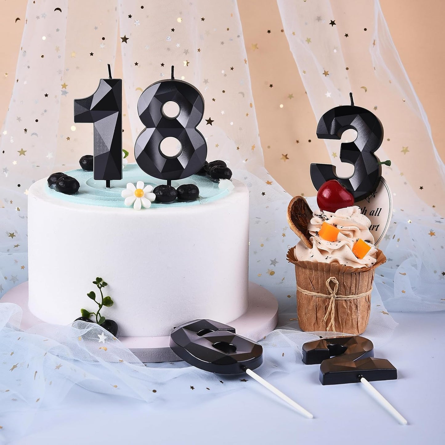 PHD CAKE 2.76 Inch Crystal Black 5 Number Birthday Candles, Black Number Candles, Cake Number Candles, Party Celebration