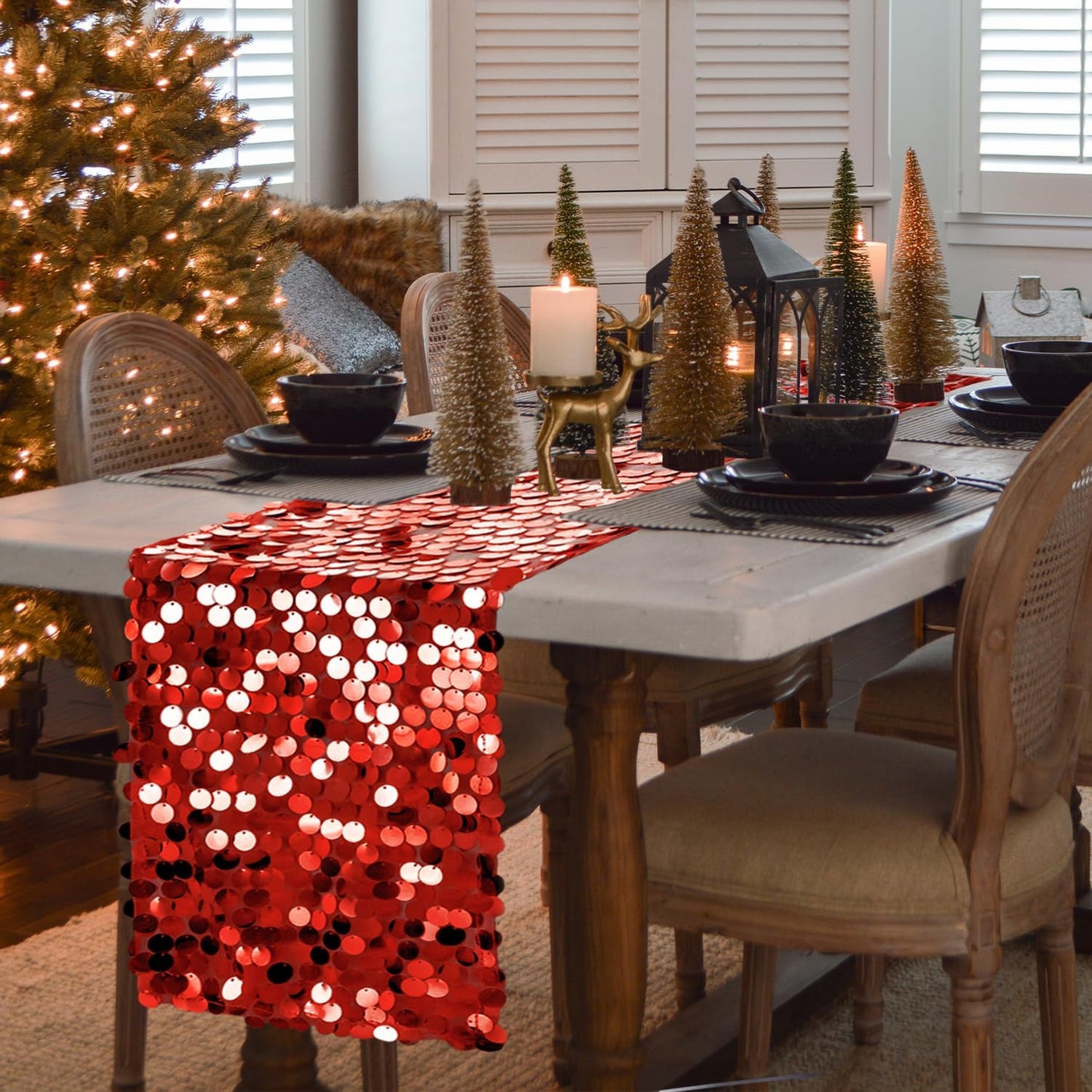 VHH Sequin Table Runner 12 x 108 inches Red Table Runner, Glitter Runner for Party Wedding Birthday, Party Spring Easter Rustic, Birthday Supplies Decorations (1 Pack).