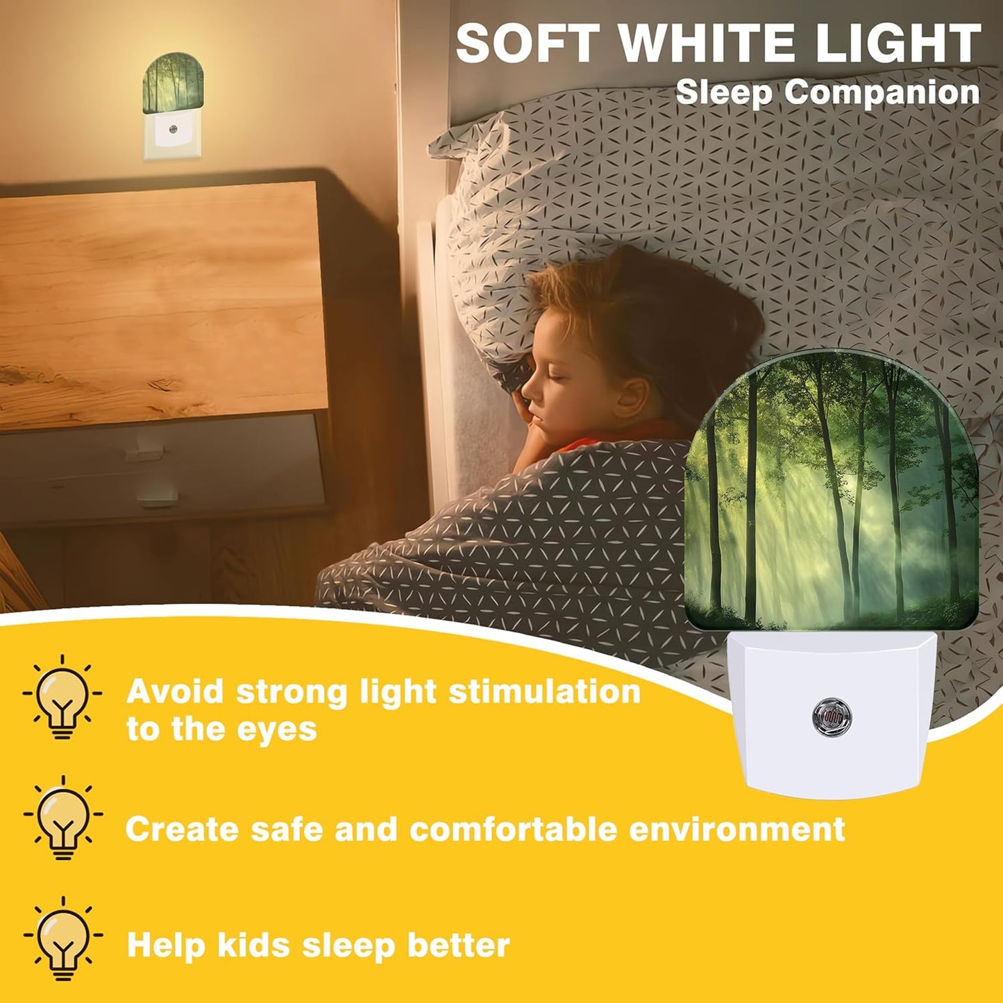 Night Lights Plug into Wall Misty Forest Night Light Dusk to Dawn Smart Sensor Decorative Round Led Lamp for Bedroom Bathroom Kitchen Hallway Nightlight for Women Men