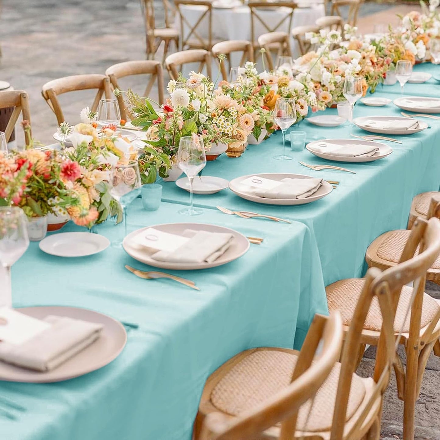 sancua 2 Pack Turquoise Tablecloth 60 x 102 Inch, Rectangle Table Cloth for 6 Feet Tables - Stain and Wrinkle Resistant Washable Polyester Table Cover for Dining Tables, Buffet Parties and Camping