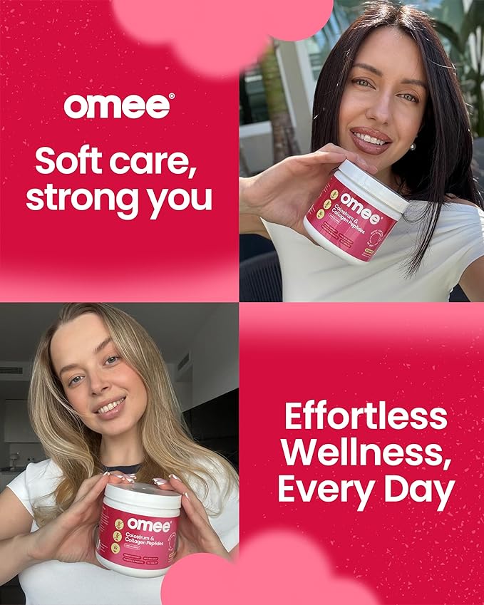Omee Bovine Colostrum and Collagen Powder | Hair Growth, Beauty, Skin & Nail Supplement | Gut Health, Immune Support | Probiotics | 40% IgG, Unflavored, Grass-Fed, Hydrolyzed, Gluten-Free, 30 Servings