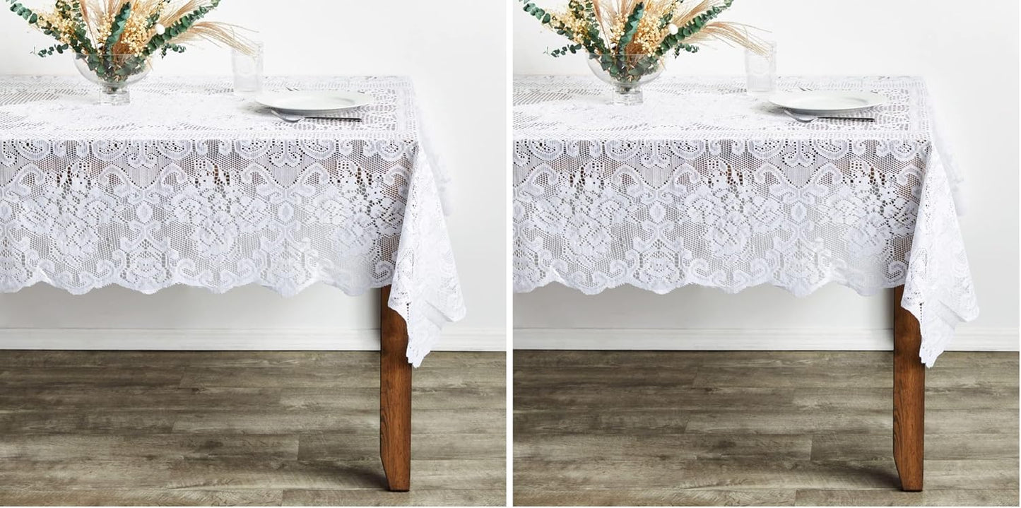 Juvale Rectangular Lace Tablecloth - White Lace, 54 x 72 in Vintage Floral Scalloped Polyester - Wedding & Tea Party Table Cloth & Baby Shower Tablecloth (Pack of 2)