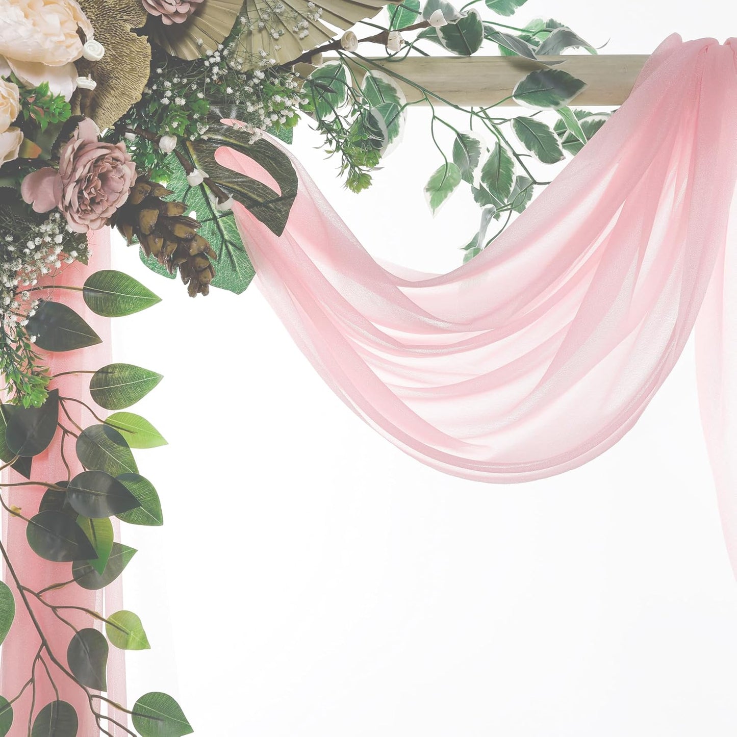 VDS Pack of 2 Panel (30 Inch X 30 Feet) Wedding Arch Draping Fabric Sheer Chiffon Fabric Drapery for Wedding Ceremony Reception Swag Backdrop Canopy Chuppah ARBO Altars Decoration (Blush Pink)