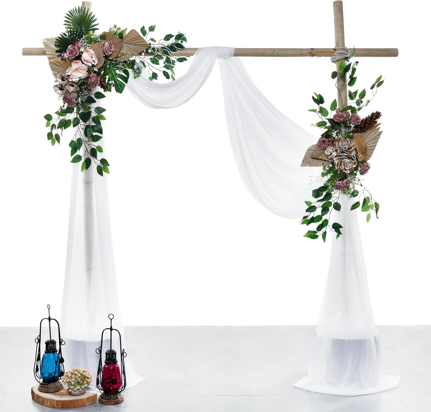 VDS Pack of 2 Panel (30 Inch X 30 Feet) Wedding Arch Draping Fabric Sheer Chiffon Fabric Drapery for Wedding Ceremony Reception Swag Backdrop Canopy Chuppah ARBO Altars Decoration (White)