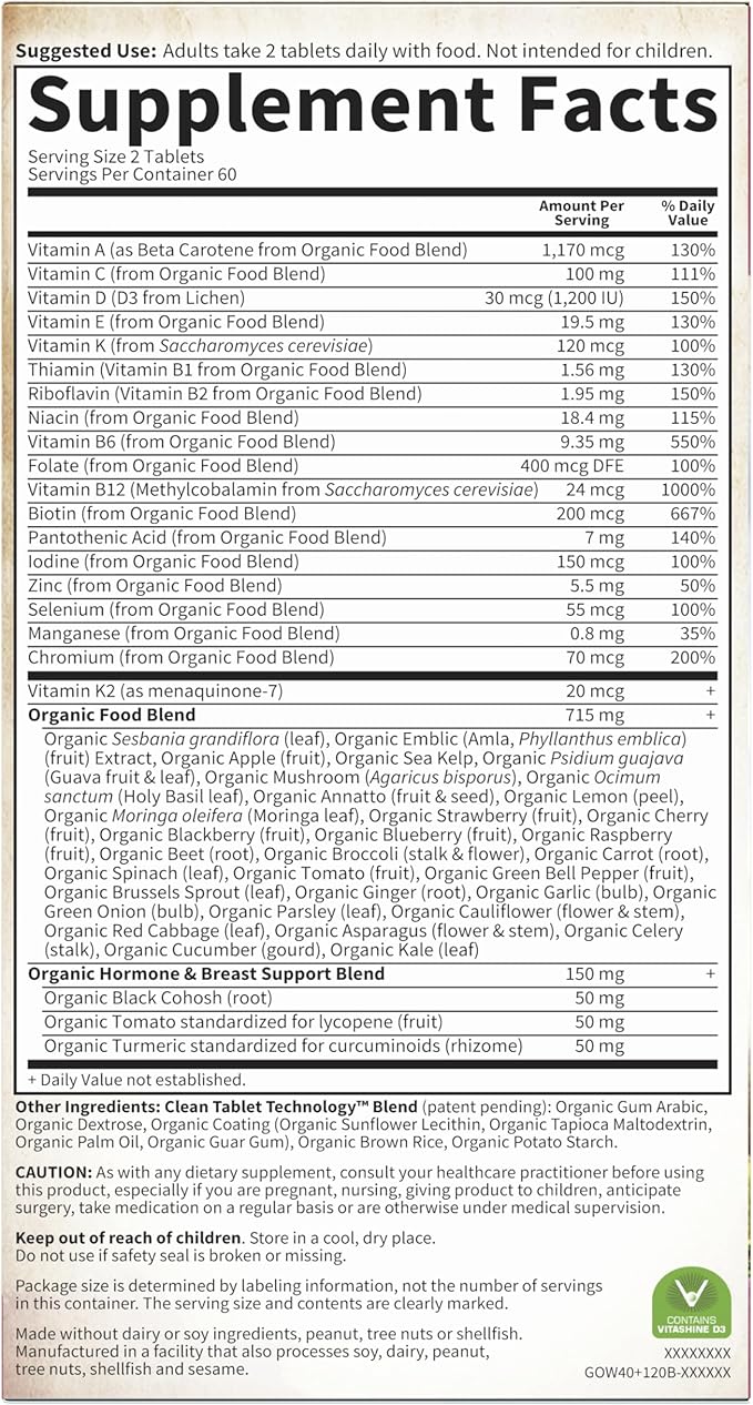Garden of Life Multivitamin for Women 40 Plus, Organics Womens Vitamins, Hormone & Breast Health Support Blend, Vegan, 120 Tablets