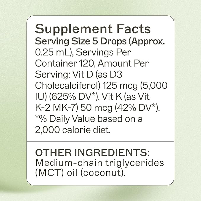 Amy Myers MD Vitamin D3/K2 Liquid - Supports Bone Health, Immune Function & Hormone Balance - High Absorption - Non-Dairy, Gluten-Free - 1 fl oz (30 Servings)