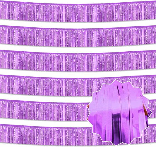 6 Pack 10 Ft Light Purple Foil Fringe Garland Metallic Streamers Tinsel Banner Wall Hanging Garland Backdrop for Parade Floats, Halloween, Christmas, Thanksgiving, New Year Party Decorations