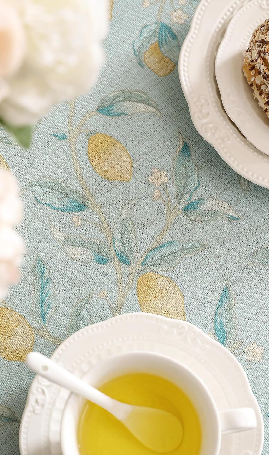 patdrea Designer Green Round Tablecloth,Vintage Linen Yellow Fruits Pattern Durable Table Cloth,Decor Table Cover Cloth for Kitchen Dining Christmas,Thanksgiving,Tea Party,Diameter 67"-Ania a