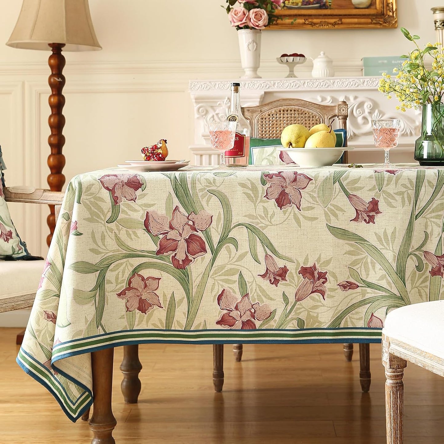 patdrea Designer Green Small Rectangle Tablecloth,Framhouse Vintage French Violets Pattern Tablecloths,Elegant Floral Cover Decor for Kitchen Dining Christmas,Party,Thanksgiving,55"x71"-Tara a