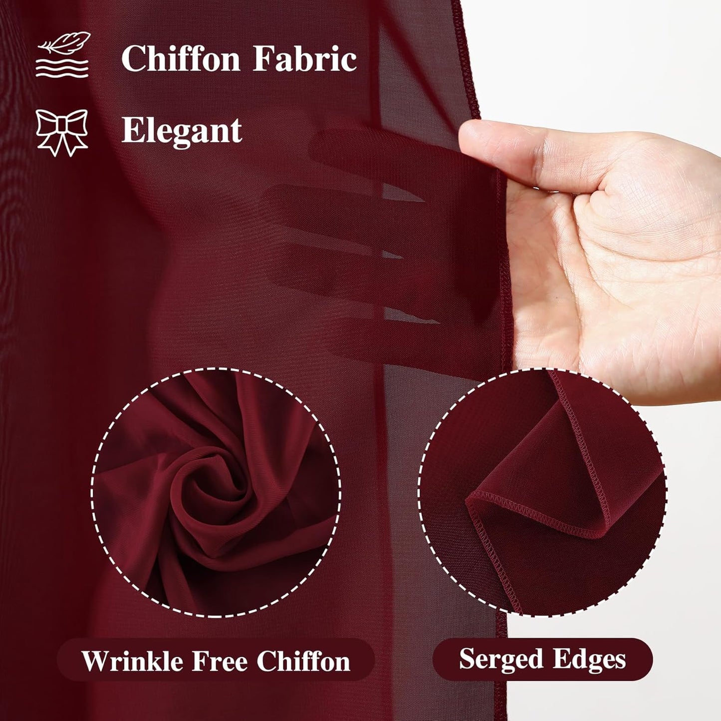 Wedding Arch Draping Fabric, 2 Panels 18FT Burgundy Sheer Backdrop Curtain Chiffon Fabric Drapery Sheer Voile Scarf Draping Panels for Wedding Archway Ceremony Curtain Valance Party Decoration