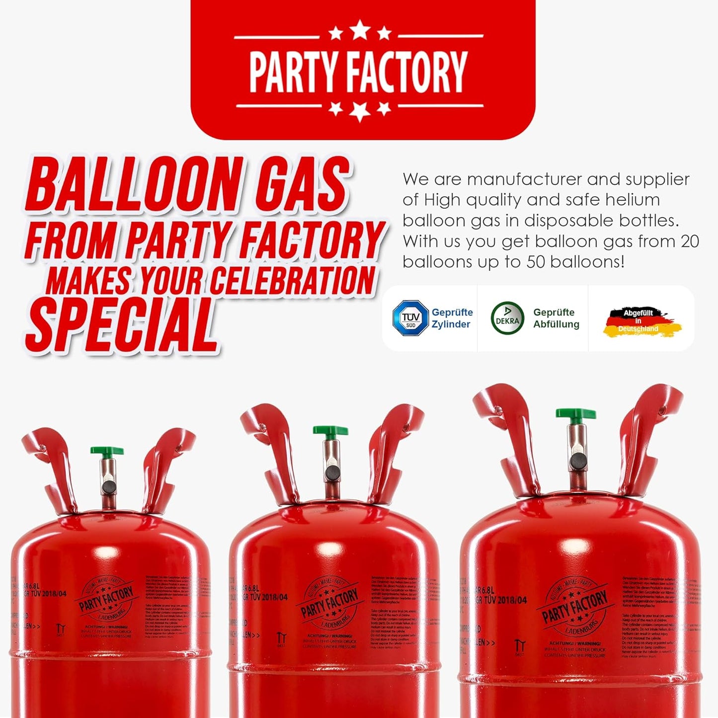 Party Factory helium tank for 20 balloons, helium cylinder 5 cu. ft. gas, ideal for birthday party, wedding