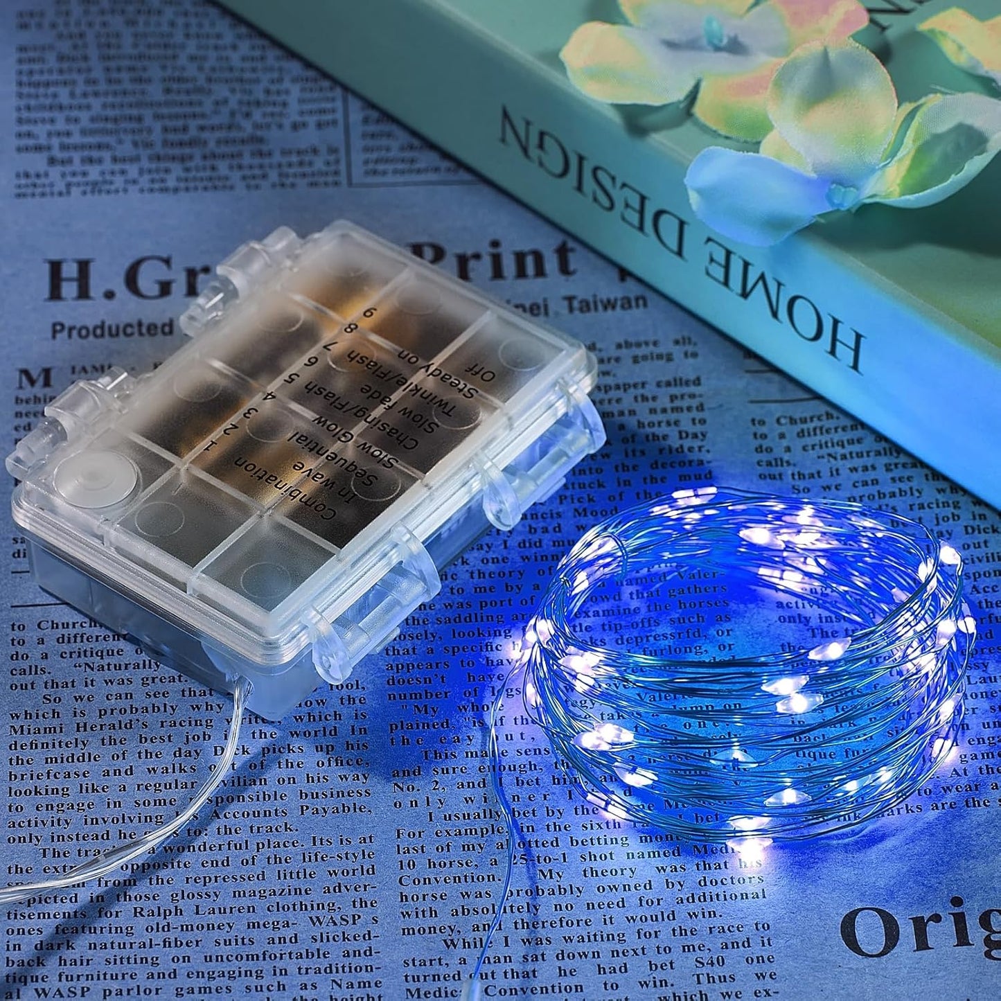 4 Pack 16.4 Ft. Battery Operated Outdoor String Lights with Remote & Timer, LED Blue Fairy Lights, Waterproof Twinkle Lights for Bedroom, Dorm, Mason Jar, Wedding, Party, Christmas