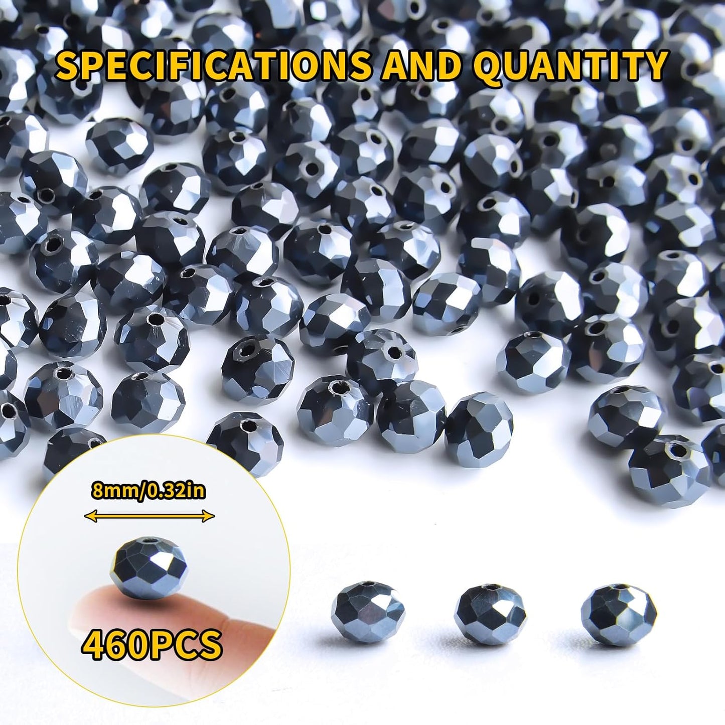 460Pcs 8mm Crystal Glass Beads for Jewelry Making Beads for Bracelets Necklace Pendants Making Supplies(Navy Blue)
