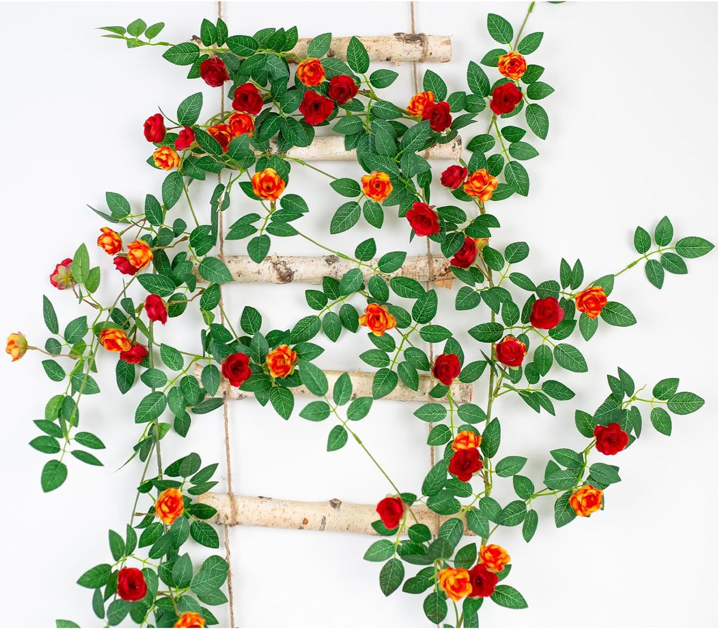 6FT Bendable Rose Vine with Butterflies, Wildflower Garland Hanging Floral Garland for Wall Decor Trellis Fence Home Room Decoration (Orange, 2pcs)