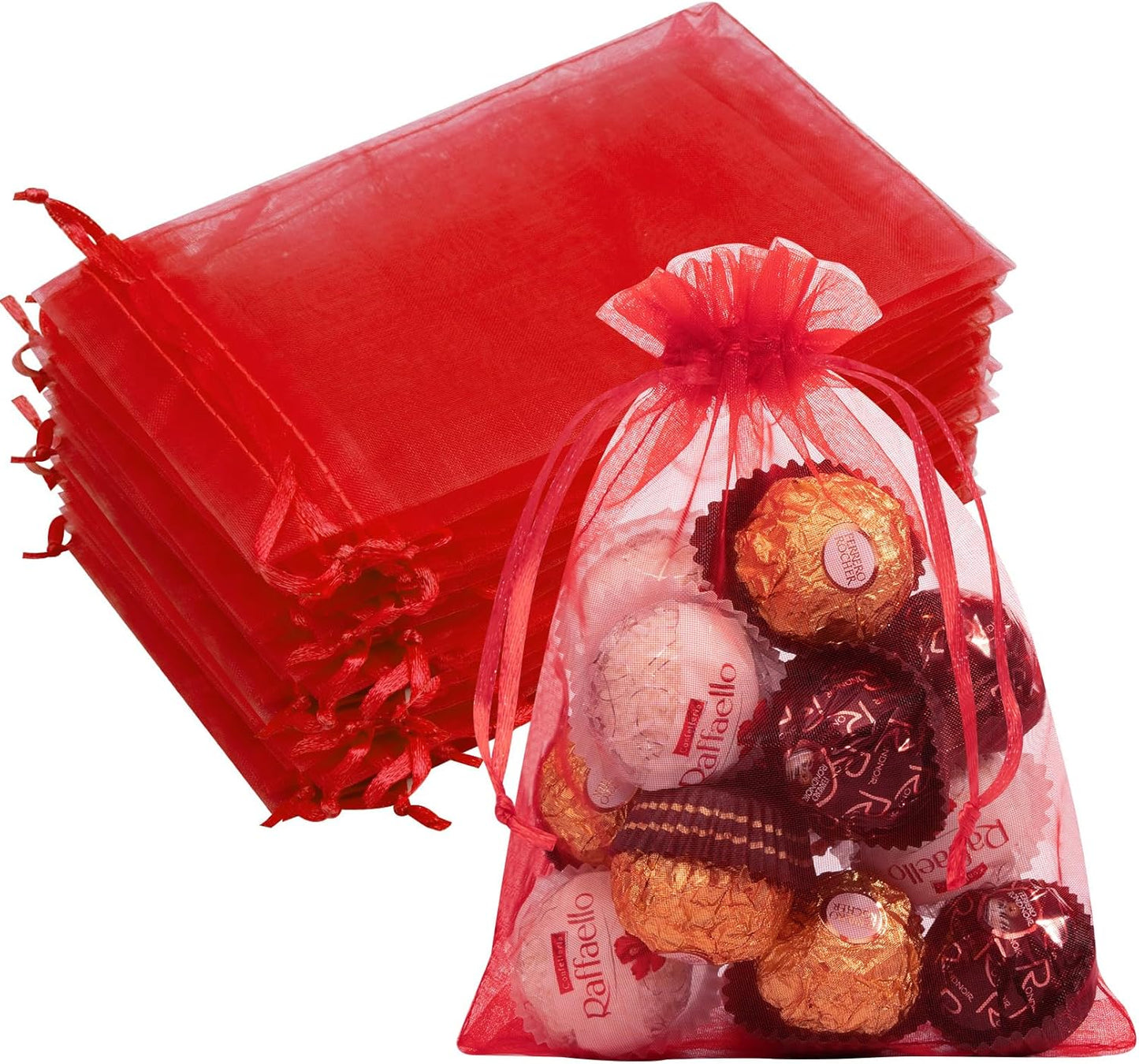 50 Pcs 5x7 Inch Organza Bags, Mesh Bags Drawstring Treat Bag Jewelry Pouch Bag for Christmas Gift Party Favor Wedding(Red)