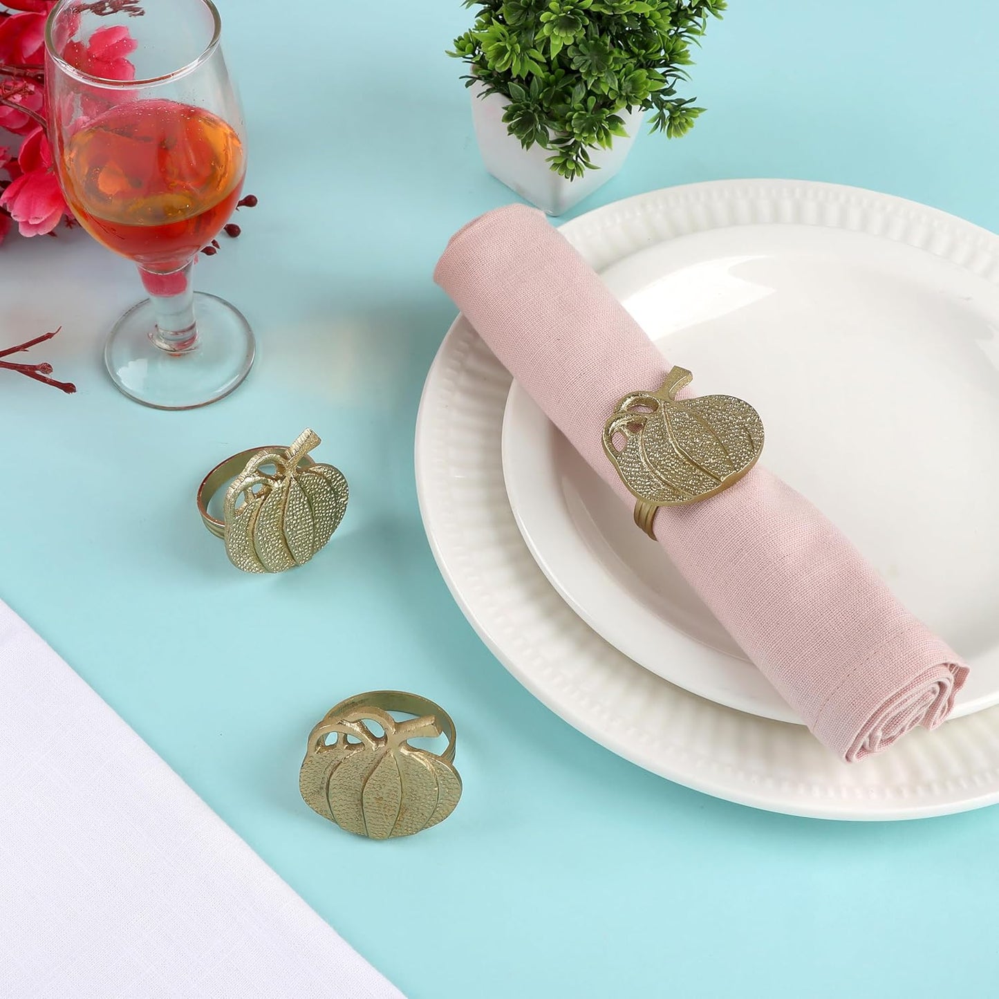 Set of 12 Decorative Metal Napkin Rings - Antique Copper Pineapple Lightweight Napkin Rings - Table Accents for Elegant Dining, Weddings & Everyday Celebrations (Gold)- ALPHA Living HOME