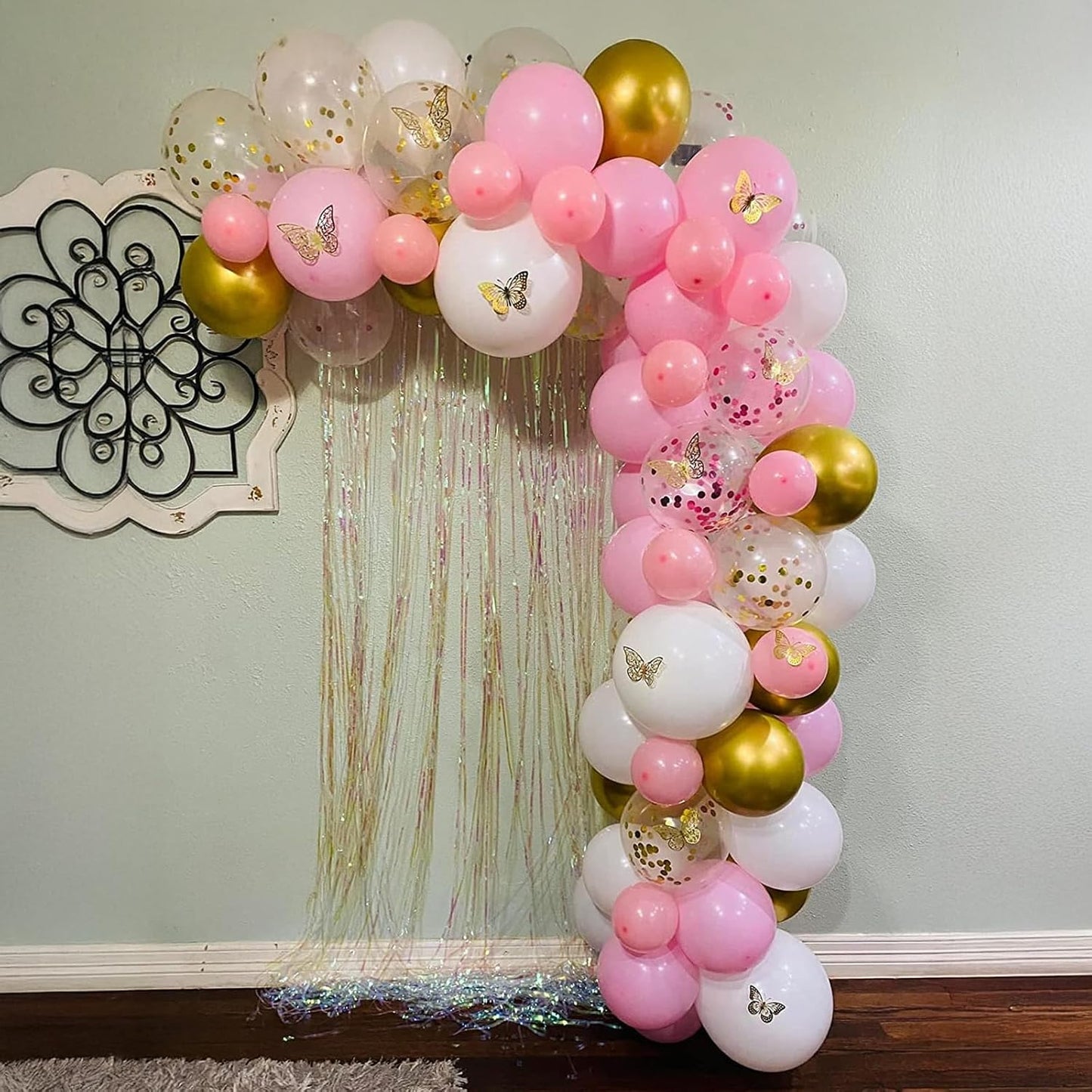 Balloons Pink Gold Confetti, 60 Packs 12 Inch Pink White Metallic Gold Balloon for Girls Birthday Wedding Bridal Baby Shower Princess Party Decorations