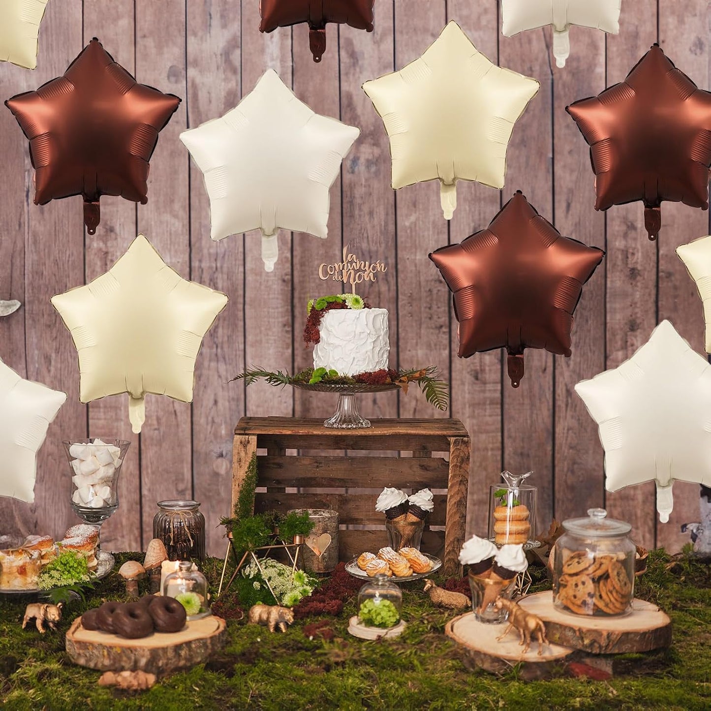Cream Star Foil Balloons, 18 Inch Brown Beige Netural Stars Shape Balloons 12 Pcs Chocolate Apricot White Pentagram Foil Balloon Tan Nude Helium Balloon for Boho Baby Shower Birthday Wedding Party
