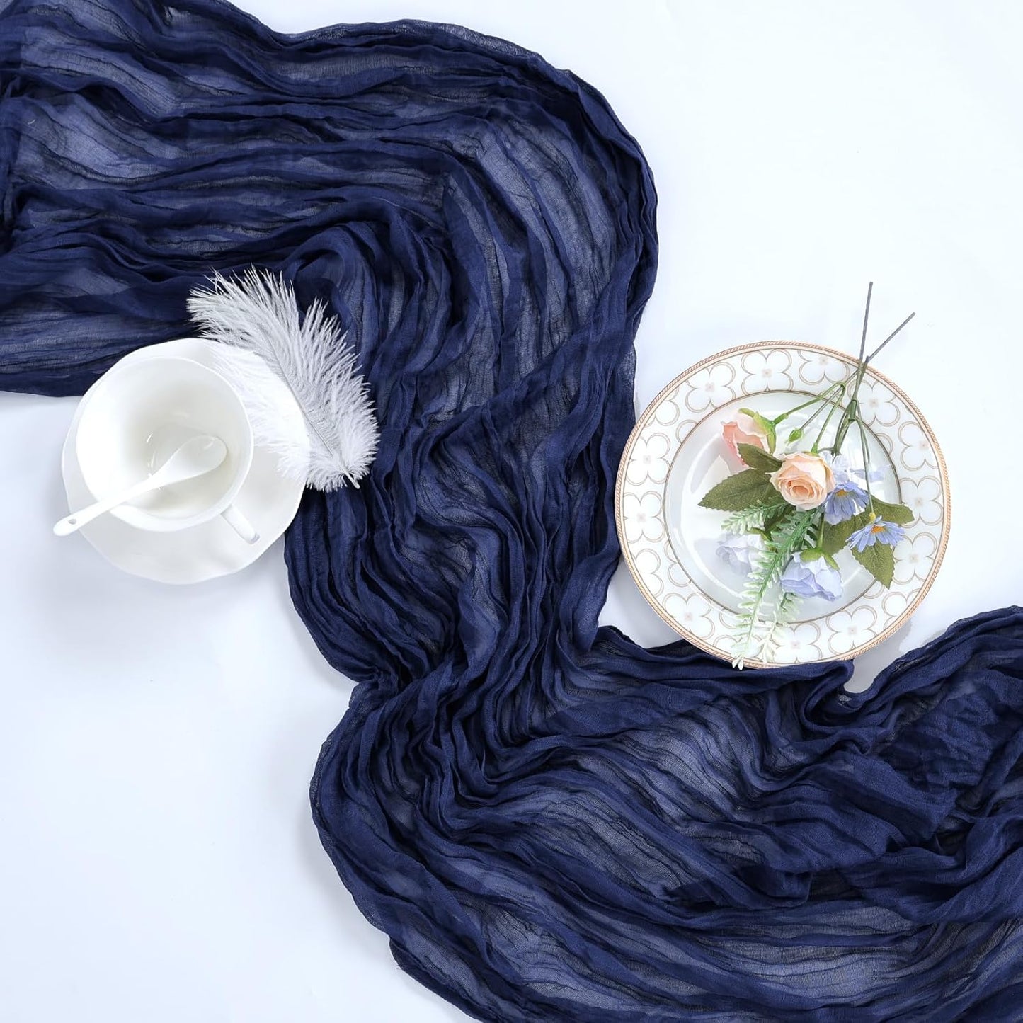 6 Pack Navy Blue Cheesecloth Table Runner 10ft Boho Gauze Fabric Cheese Cloth Table Runner 35 x 120 Inch Rustic Sheer for Romantic Wedding Decor Baby Shower Party Table Decoration