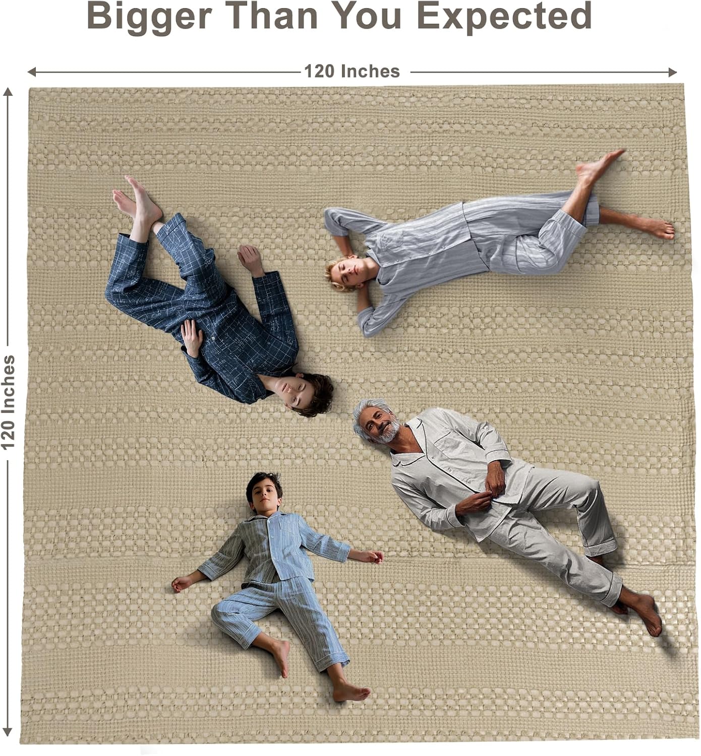 PHF 100% Cotton Waffle Blanket Oversized King 120"x120", Lightweight Breathable Extra Large 10'x10' Blankets for Bed, Giant Big Luxury Aesthetic Woven Bedding for Home Decor, Khaki