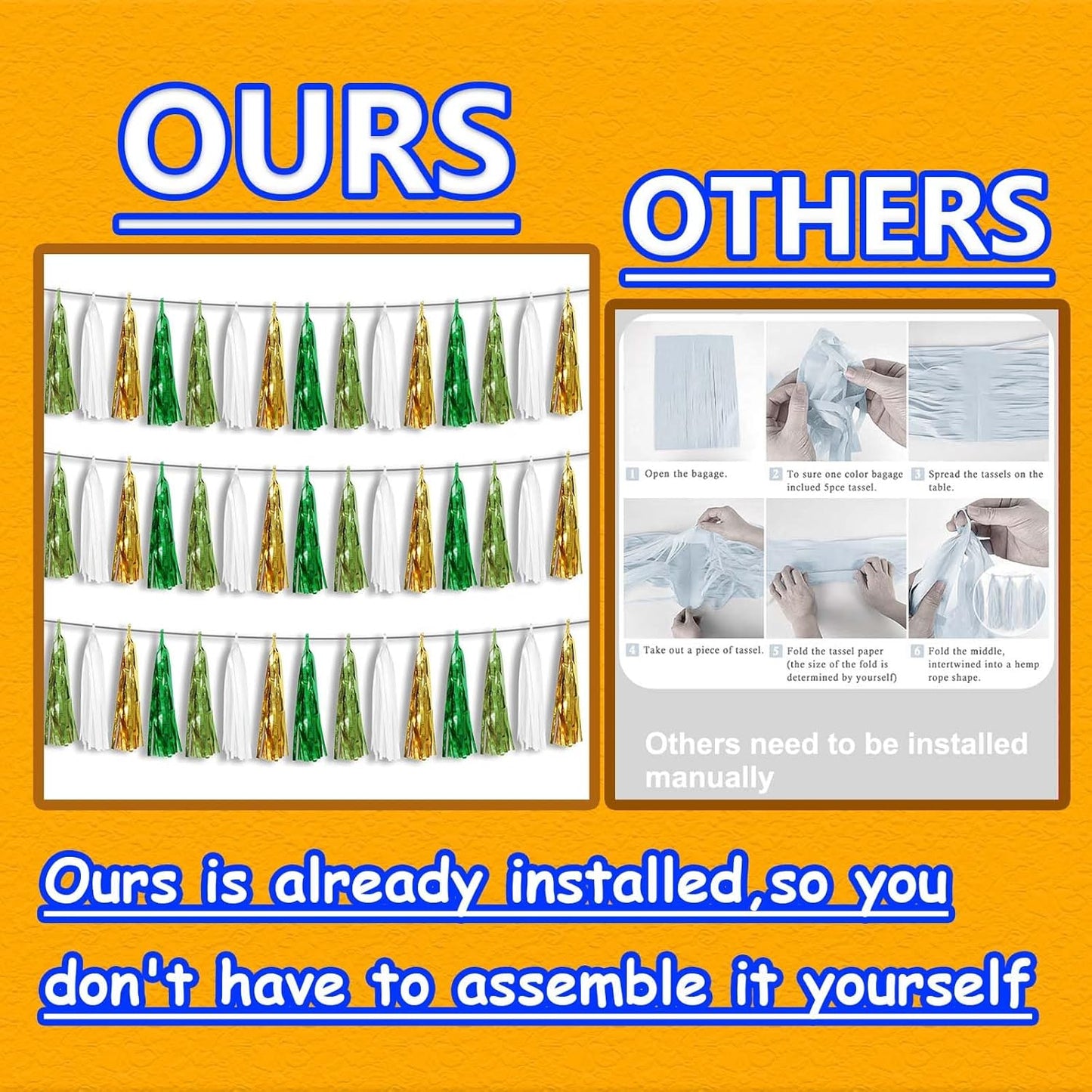 3P Metallic Fringe Tassel Banner Garland Foil Tinsel Streamer Wall Hanging Curtain Backdrop Banners for Parade Floats, Graduation Decorations, Woodland Party Decoration(Sage-Green Gold)